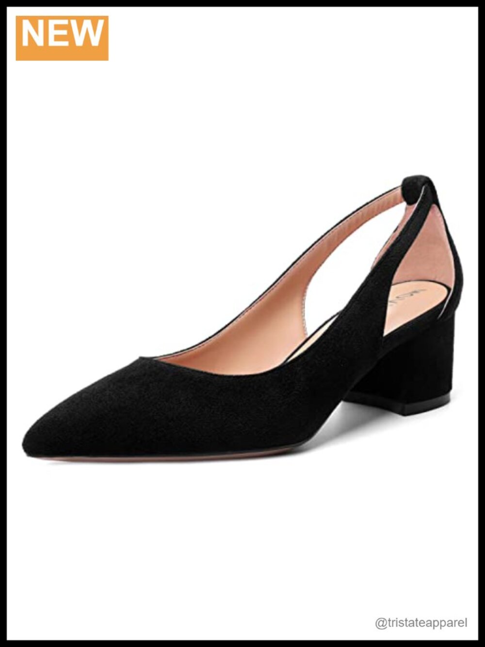 Womens Block Heel Slip On Suede Pointed Toe Cut Out Office Chunky Low Heel